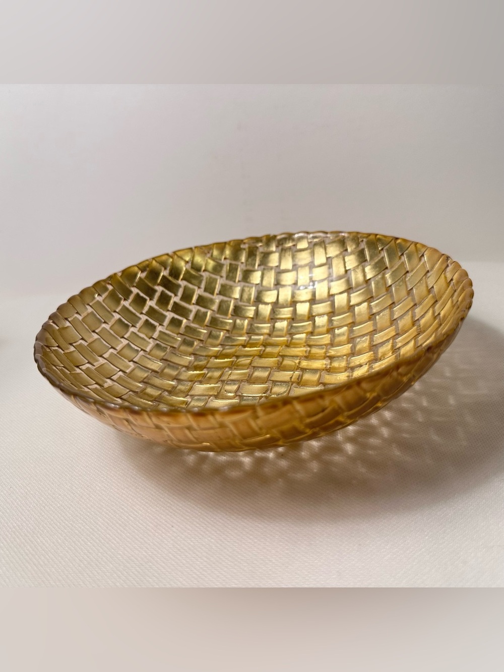 Beautiful Metallic Gold Basket Weave Glass Bowl by Zodax Or Maybe Vietri Rufolo